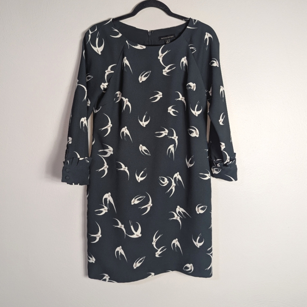 0 Banana Republic Dark Gray Bird Print Mini Dress